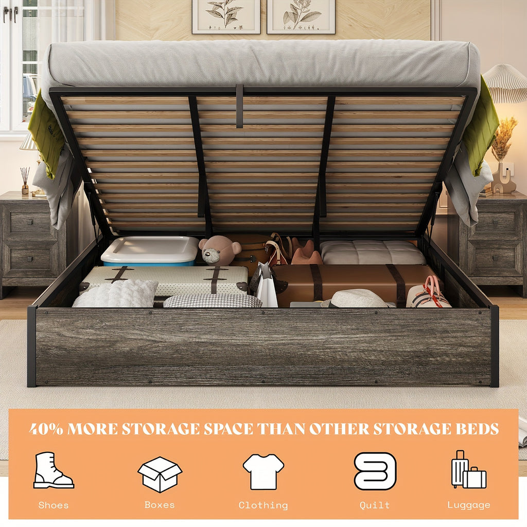 lift storage bed storage underneath wooden platform bed - Temu