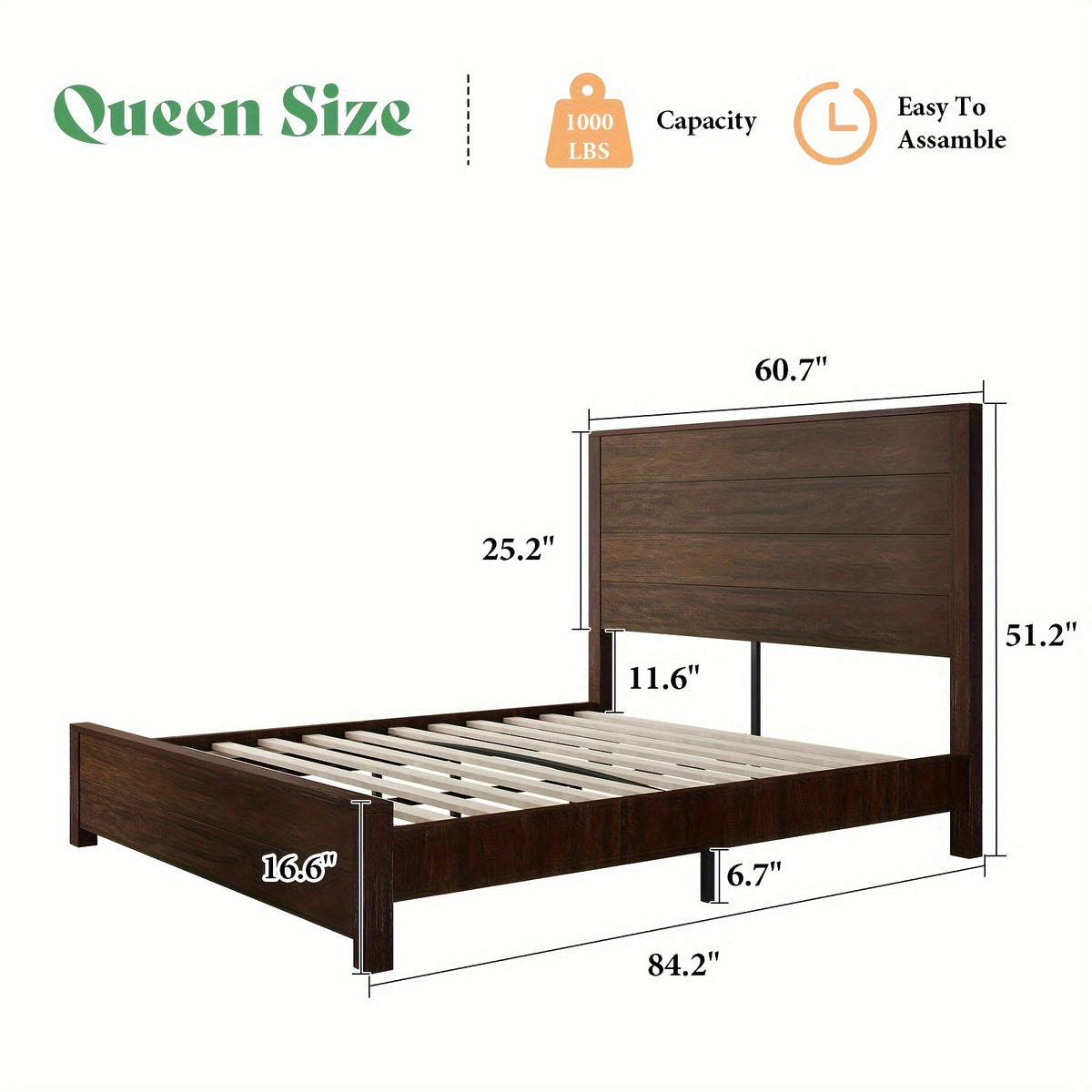 rustic solid wood platform bed frame spliced headboard noise - Temu
