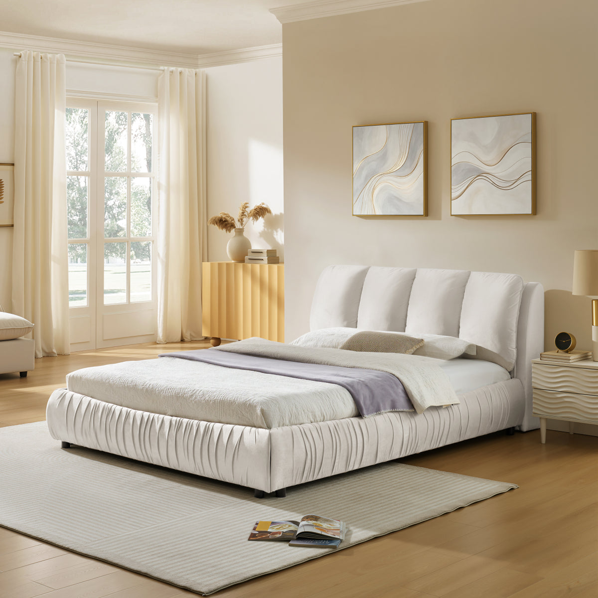 size upholstered bed frame modern minimalist style segmented - Temu
