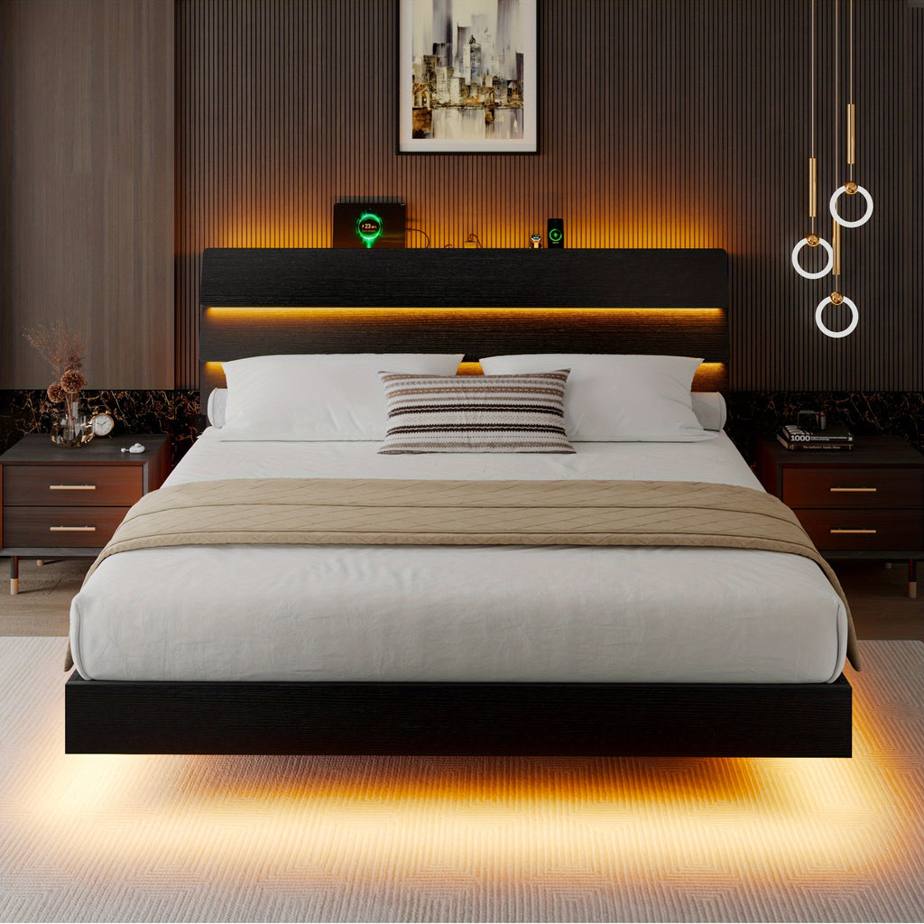 random floating bed frame led lights built in charging - Temu