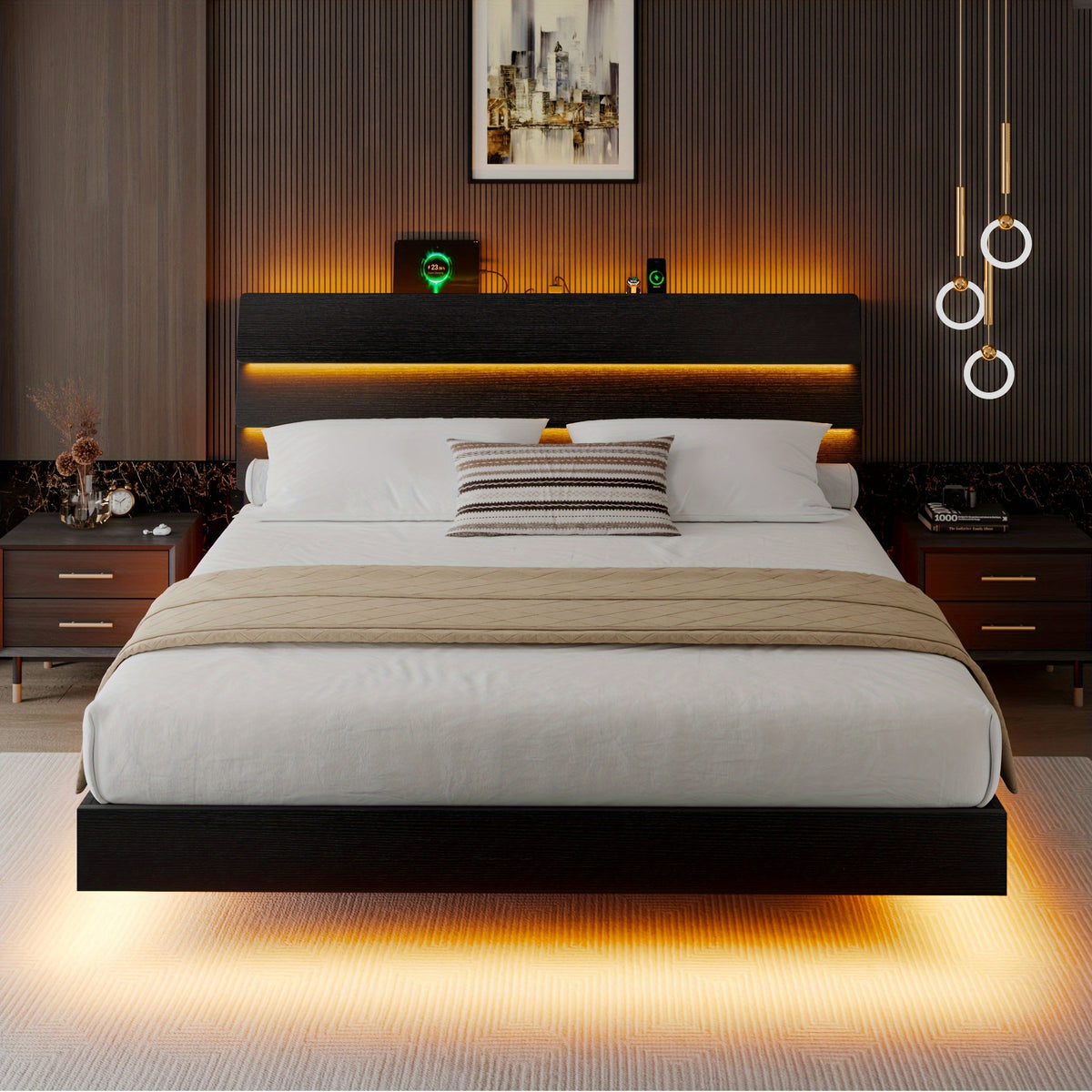 random floating bed frame led lights built in charging - Temu