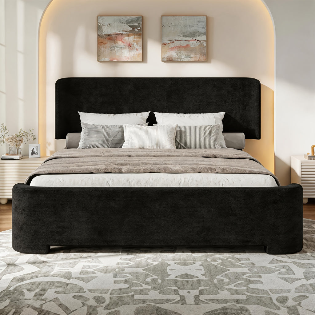 curved headboard footboard full queen size bed frame velvet - Temu