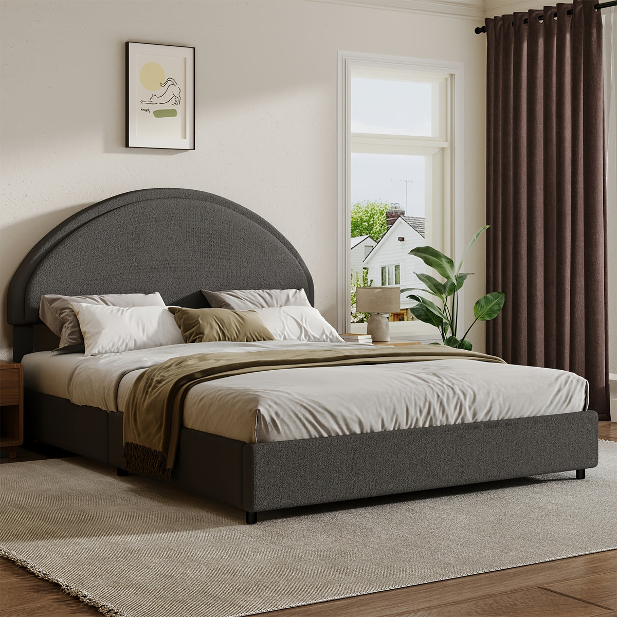 twin full queen king bed frame boucle upholstered headboard - Temu