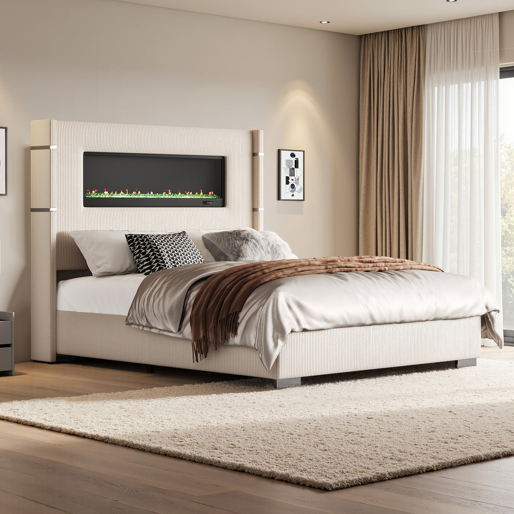 contemporary wingback bed frame integrated fireplace 60 4 - Temu