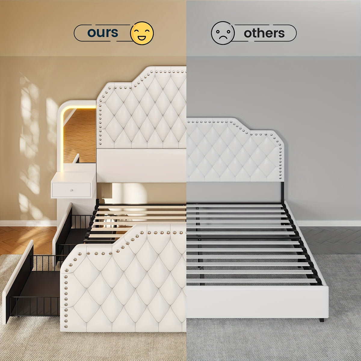 queen size bed frame 2 nightstands mirror modern platform - Temu