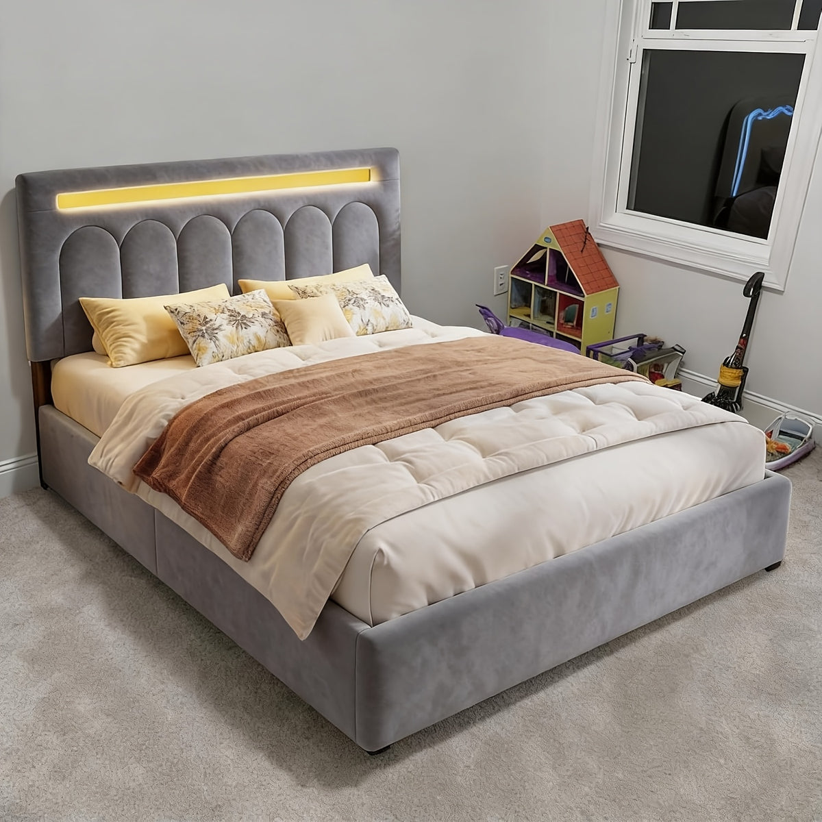 size velvet upholstered bed frame 4 storage drawers - Temu