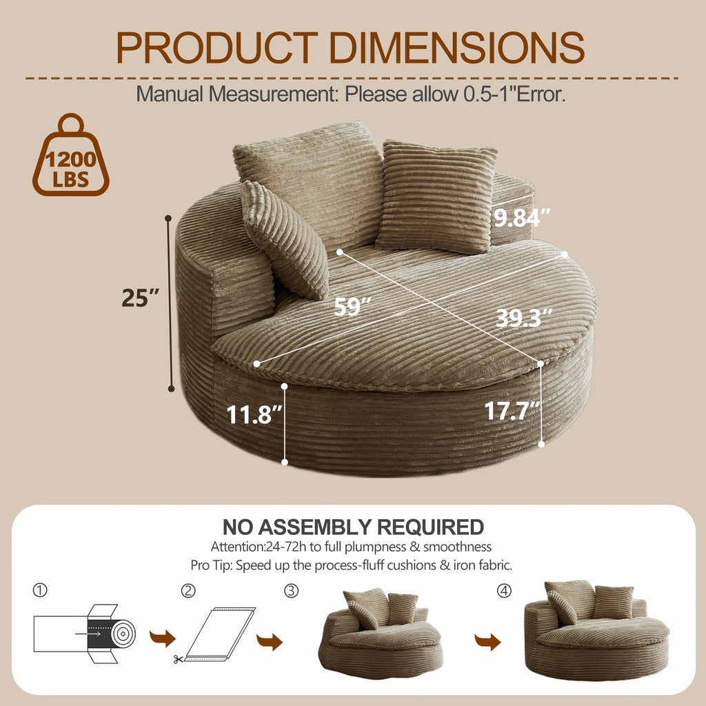 oversized round   lounge chaise extra wide corduroy - Temu