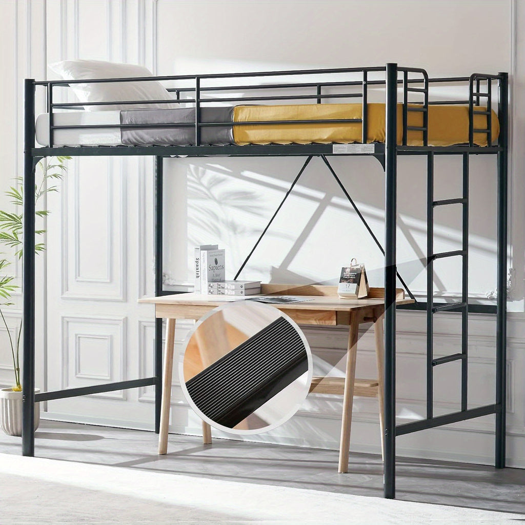 heavy duty metal loft bed twin size safety guard rails flat - Temu
