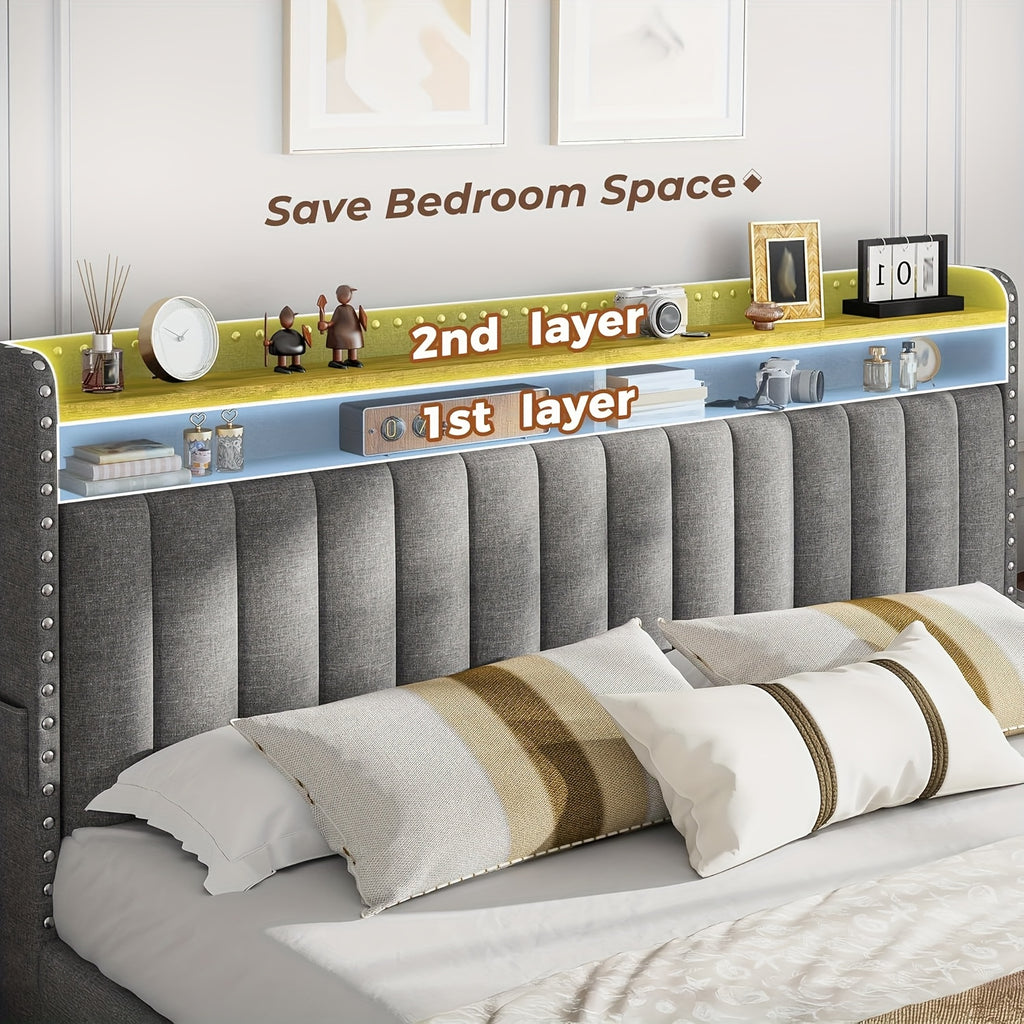 king size upholstered storage bed 3 drawers 2 tier - Temu