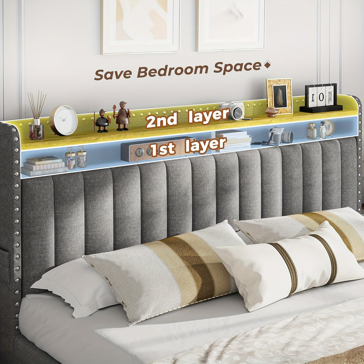 king size upholstered storage bed 3 drawers 2 tier - Temu
