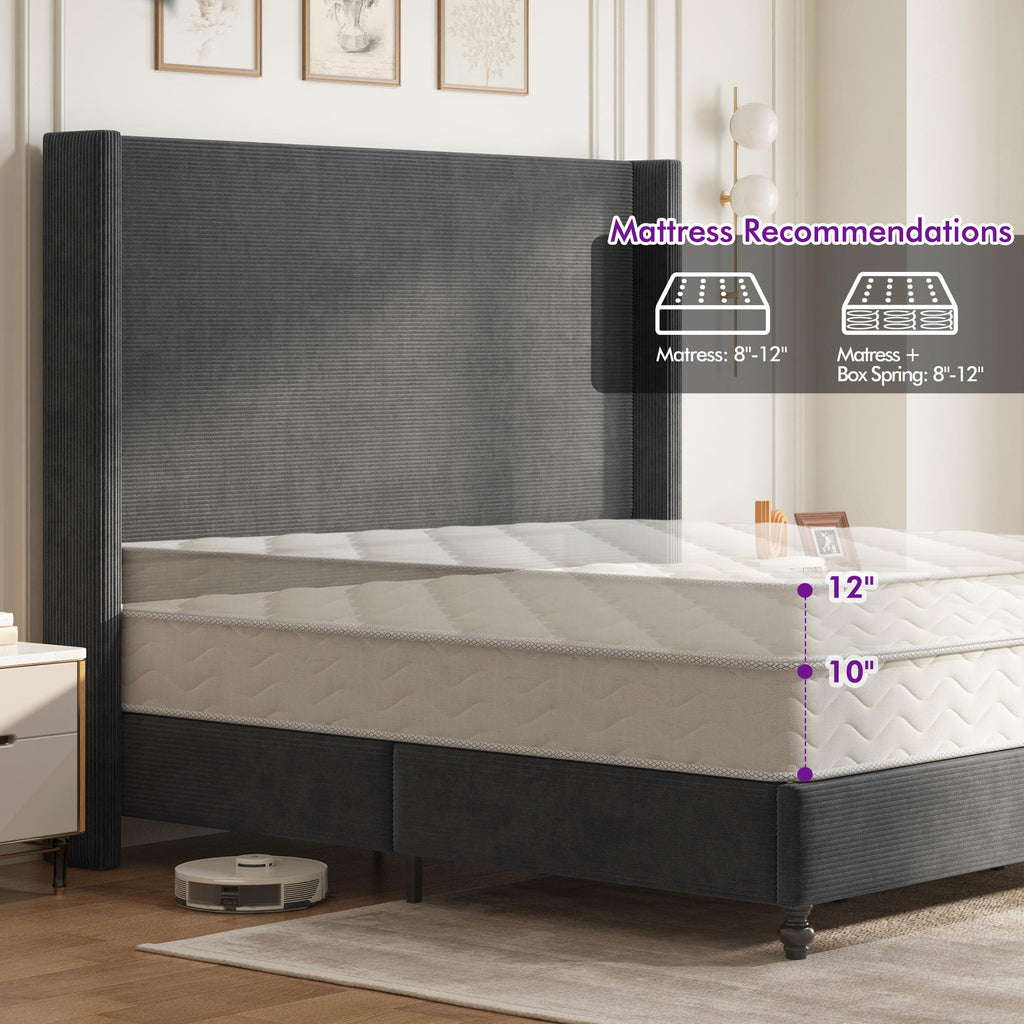corduroy upholstered bed frame tall wingback - Temu