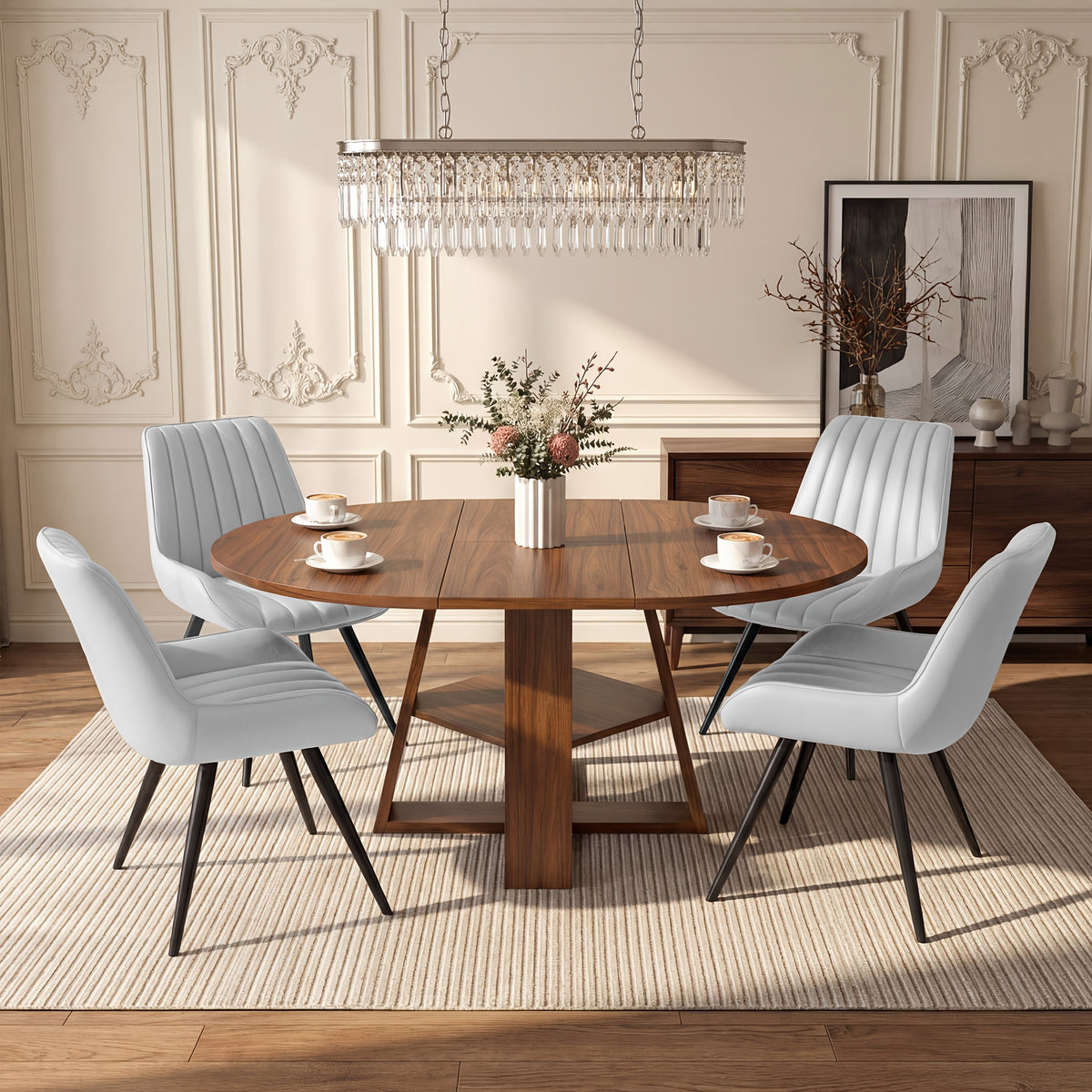 5pcs modern extendable oval dining table set suitable 4 - Temu