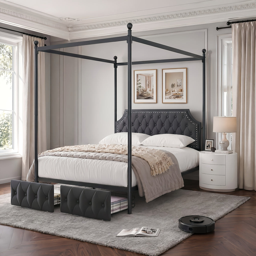 queen size canopy bed frame storage drawers upholstered - Temu