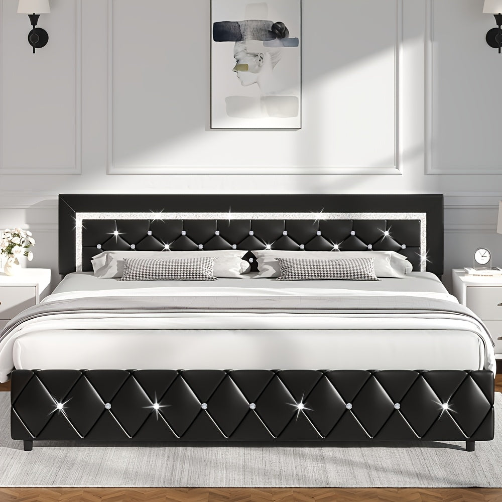upholstered bed frame diamond tufted headboard faux leather - Temu