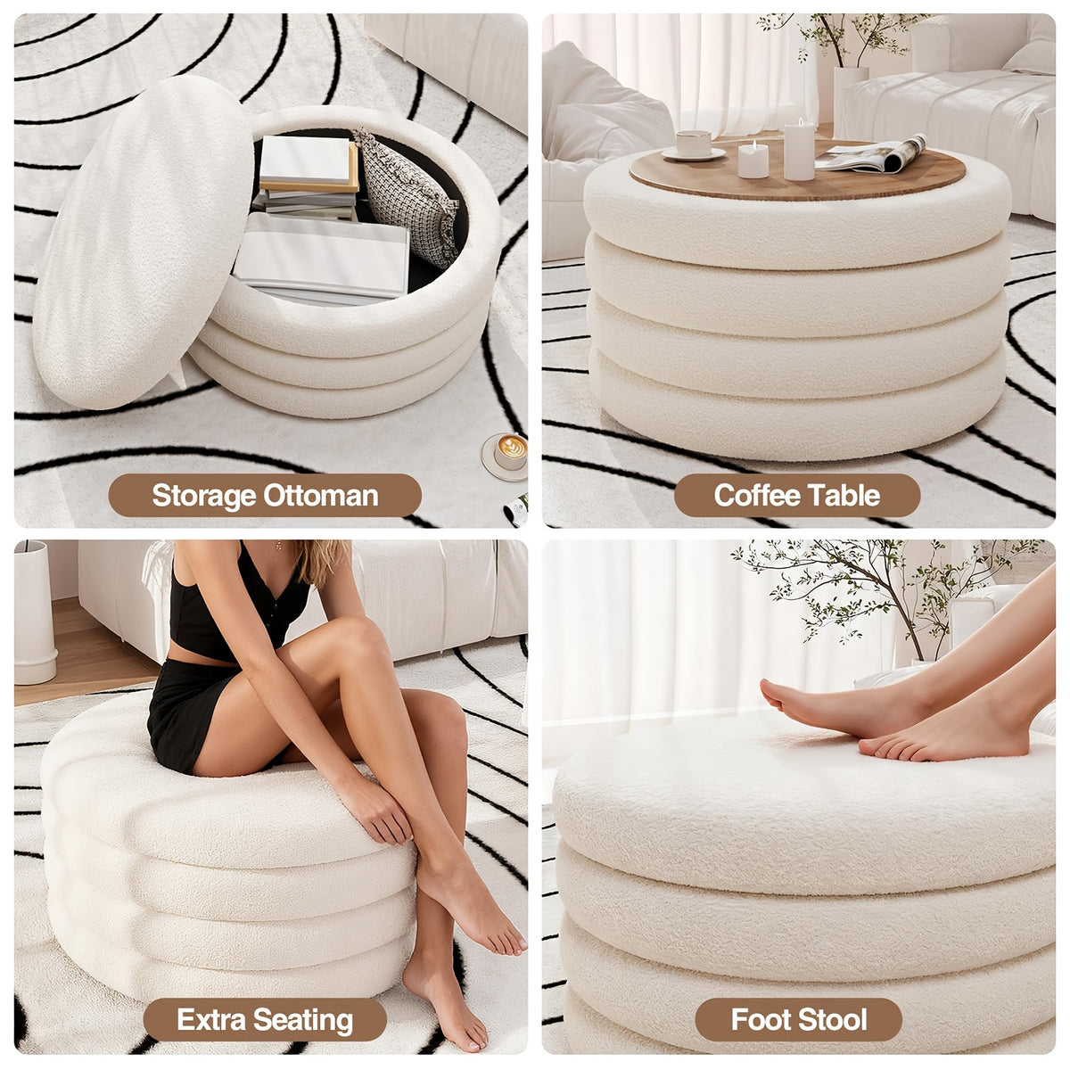 30 inch round   coffee table storage sherpa top large - Temu