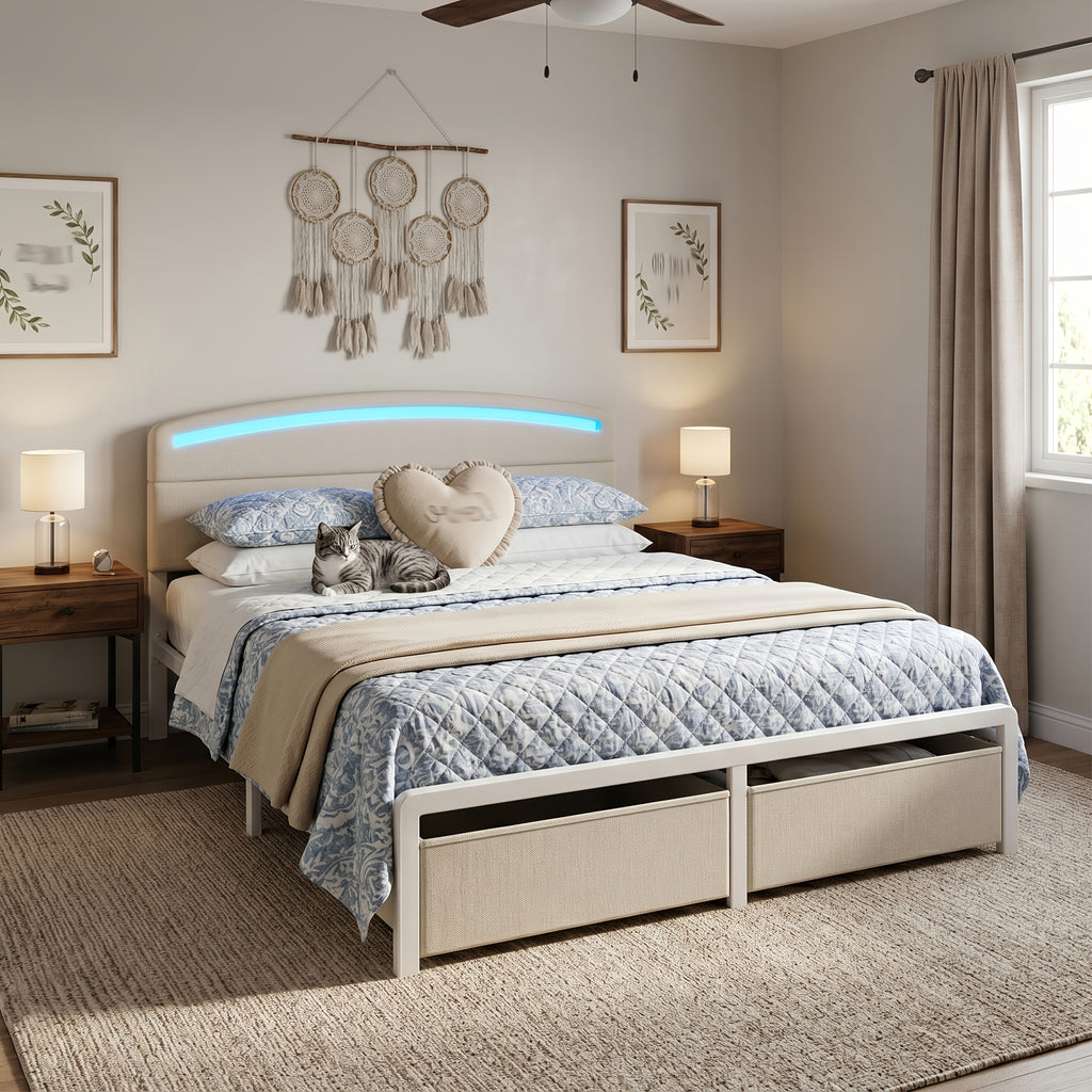 full queen king size bed frame curved headboard 2 3   - Temu