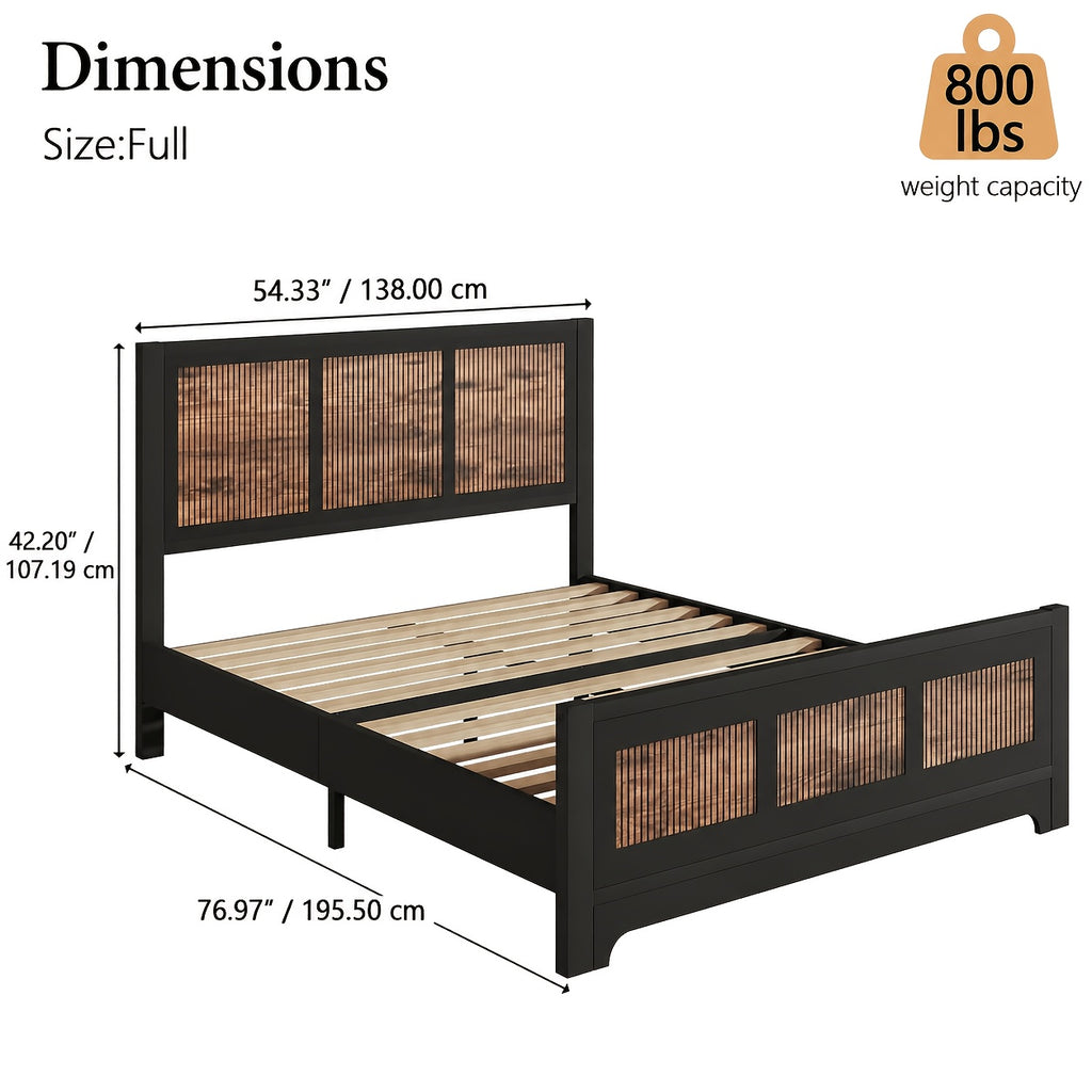 black rattan wood platform bed frame queen size rattan - Temu