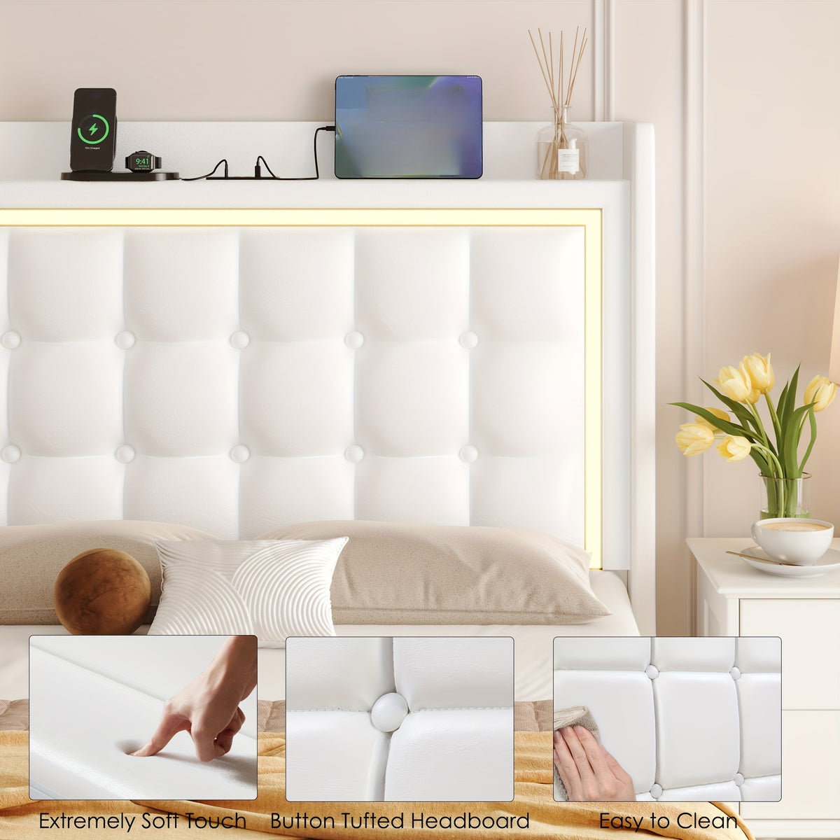 floating bed frame charging station type c usb ports - Temu