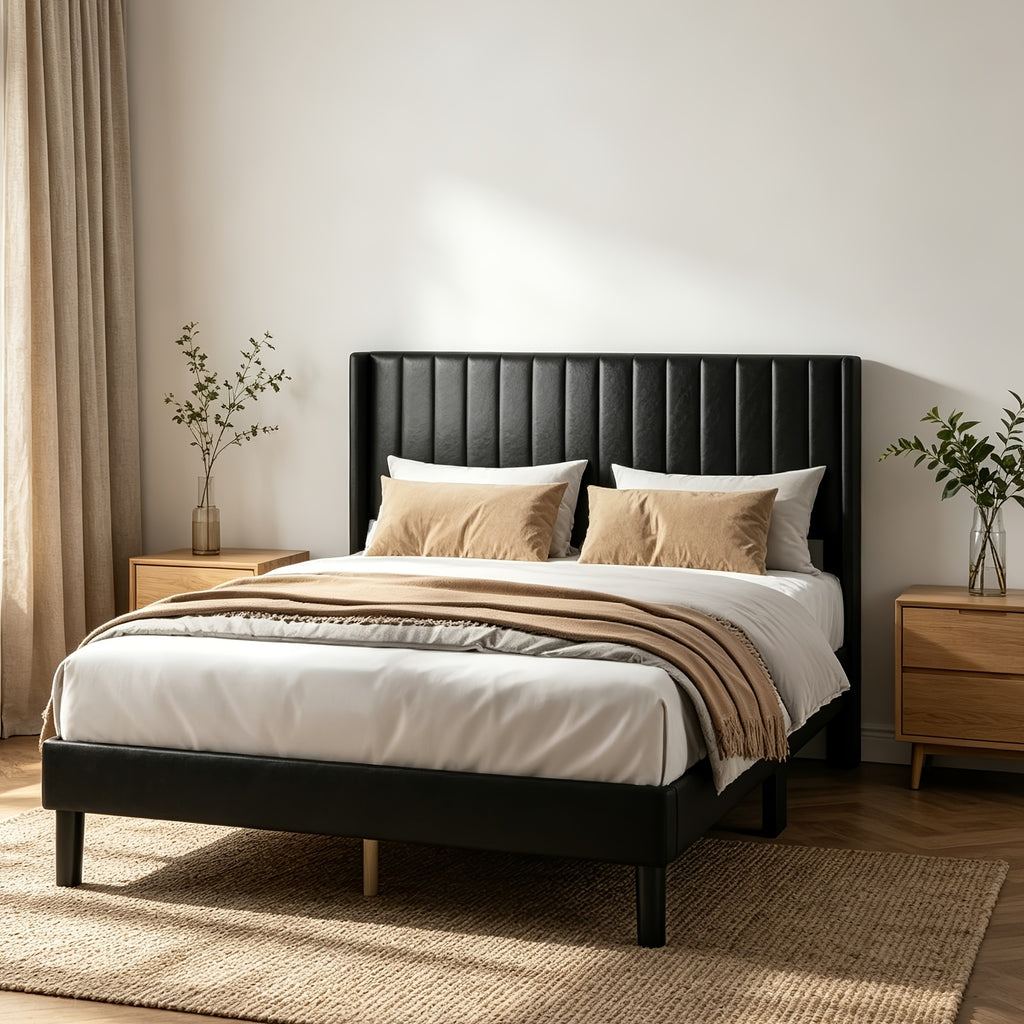 500 lbs capacity upholstered platform bed pu fleece fabric - Temu
