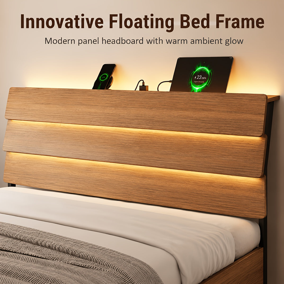 random floating bed frame led lights built in charging - Temu