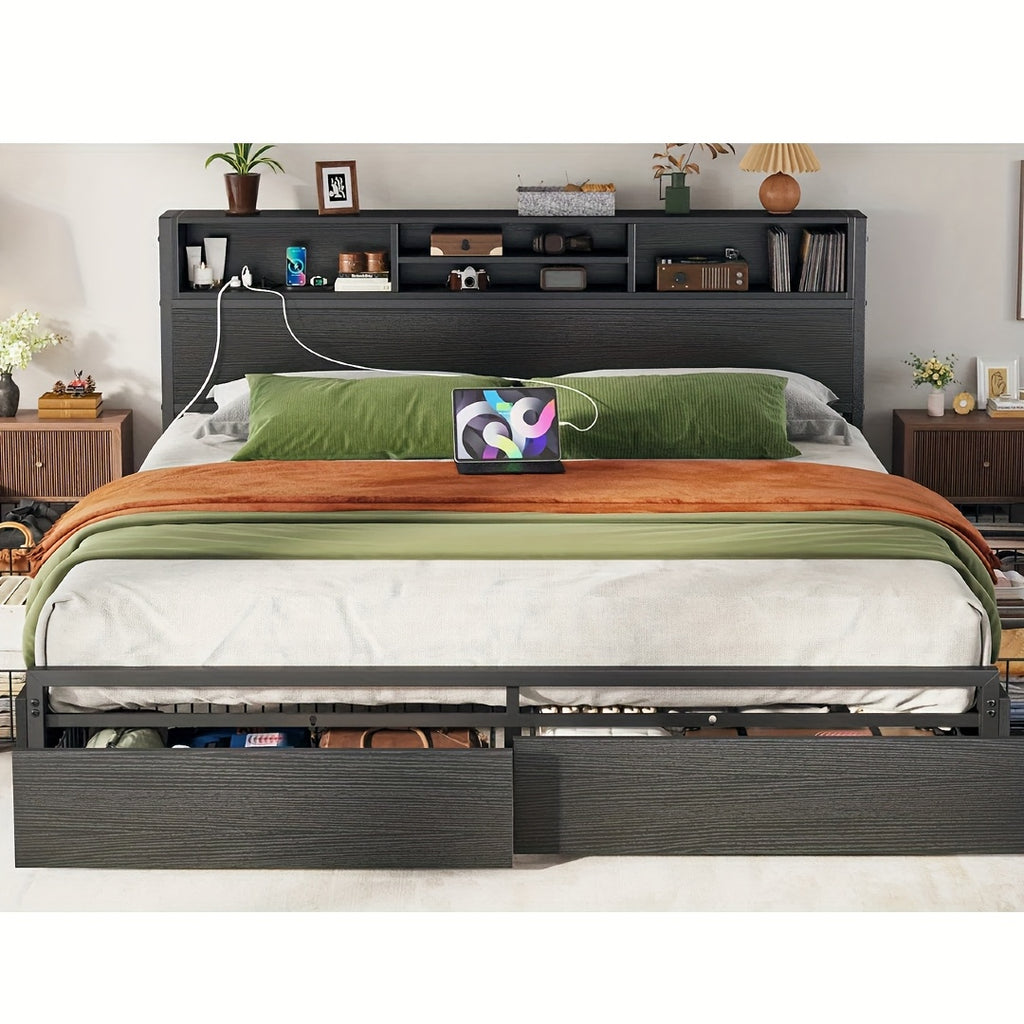 queen king size bed   storage large drawers forbedroom - Temu