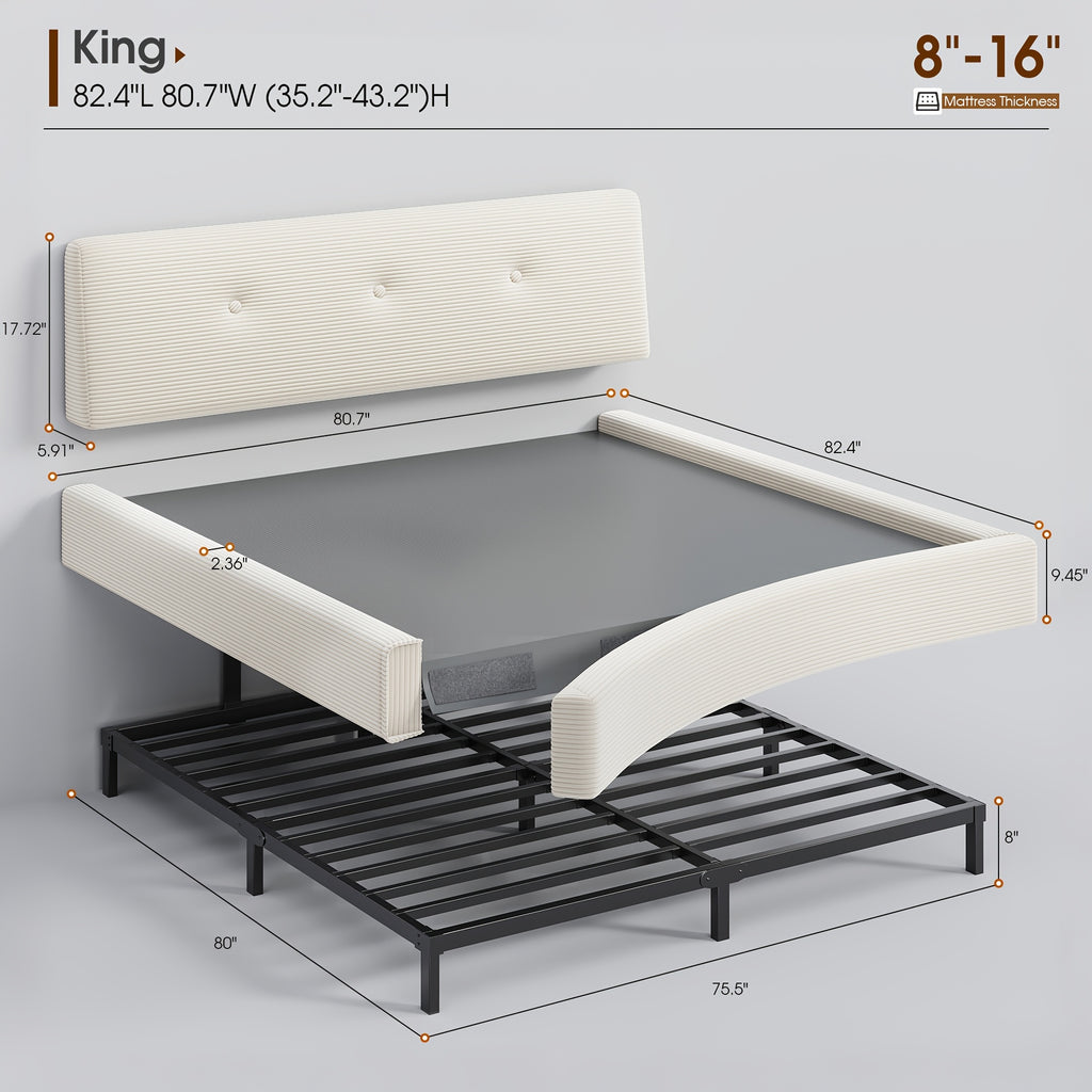 cloud bed frame adjustable headboard upholstered corduroy - Temu