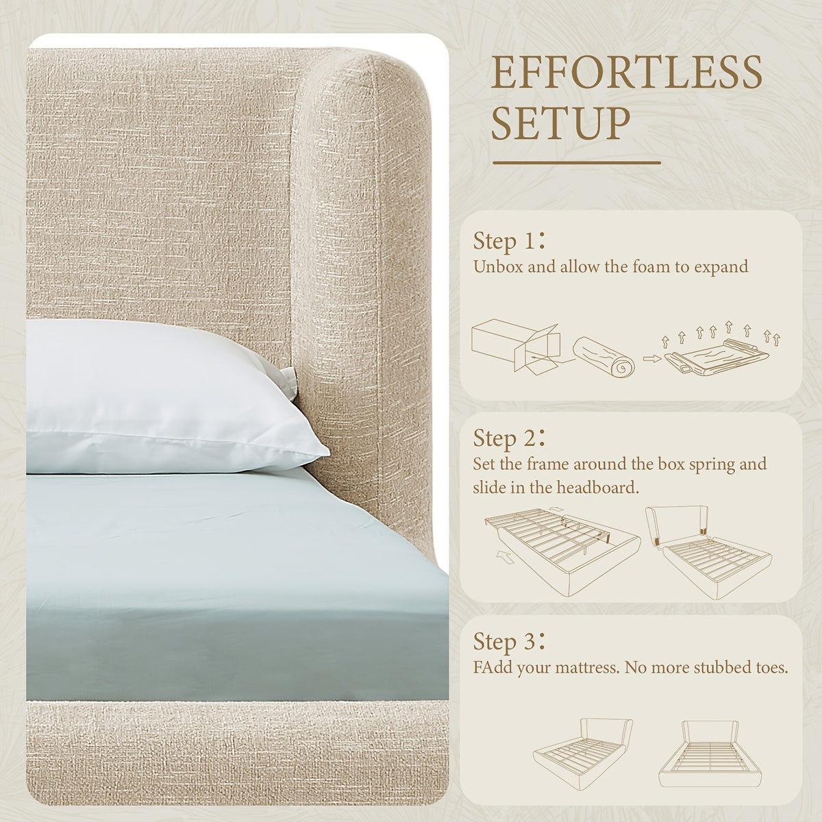 upholstered platform bed frame a headboard backrest - Temu