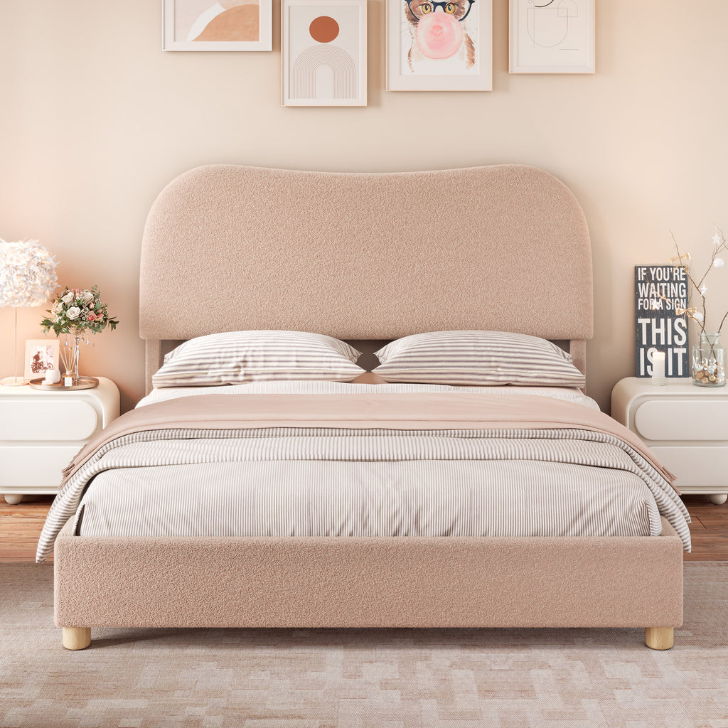 upholstered boucle bed frame adjustable headboard   - Temu