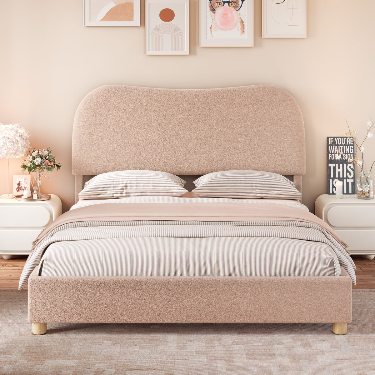 upholstered boucle bed frame adjustable headboard   - Temu