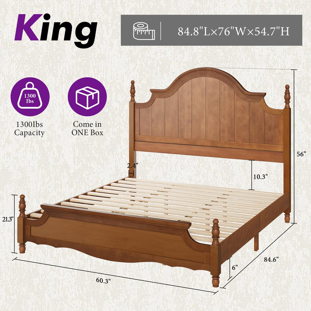 classic wooden bed frame a high arched headboard - Temu