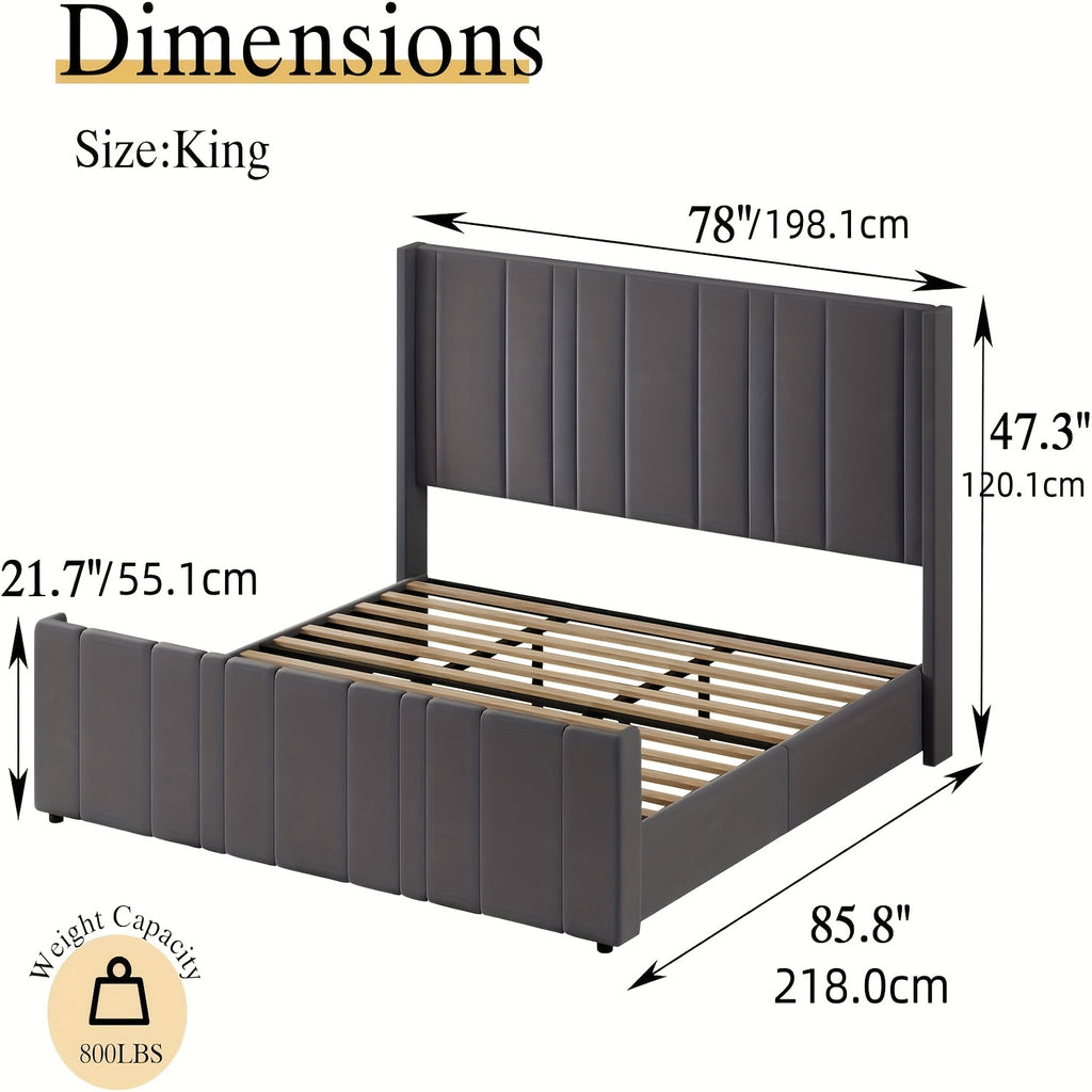 full queen king bed frame upholstered bed velvet headboard - Temu