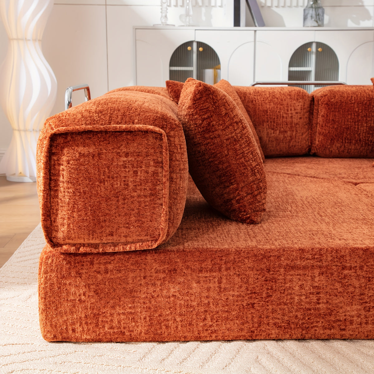 chenille oversized sleeper sofa couch, 170 inches extra long convertible 3-4 person pull-out sofa bed, sectional convertible corner sofa, combination spliced block sofa side table - furniture - Temu