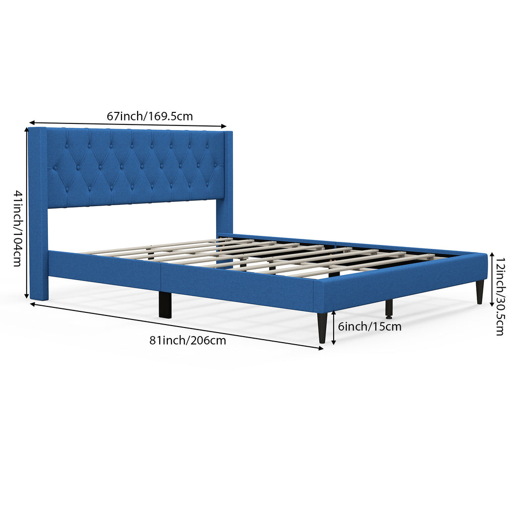 queen upholstered bed frame   button tufted wingback - Temu