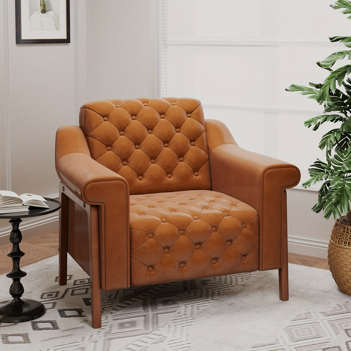 cozy accent chair faux leather modern living room chairs   - Temu
