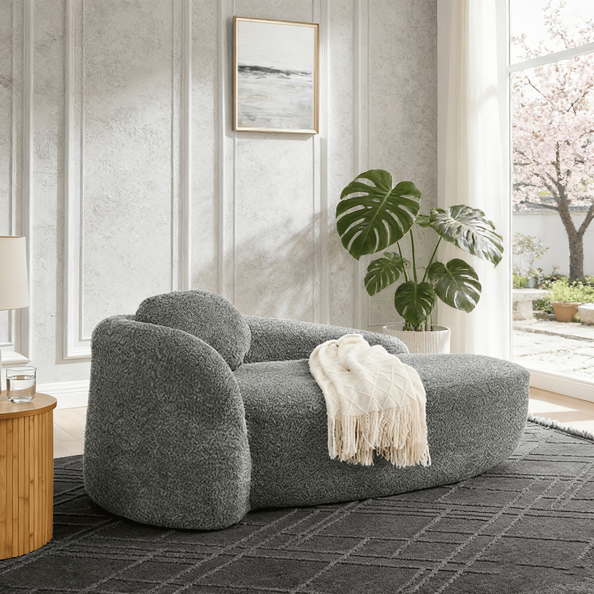 modern boucle oval floor sofa chair low profile   - Temu