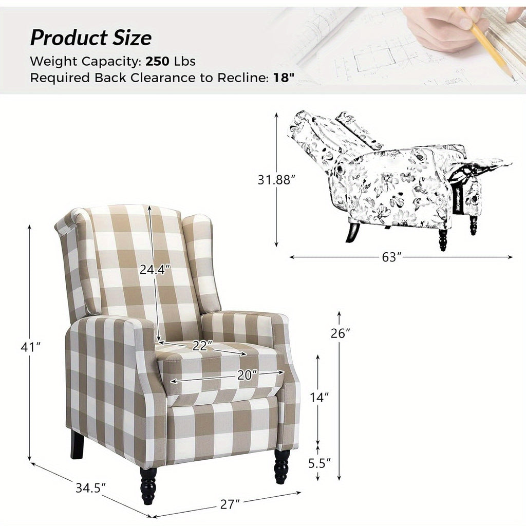 upholstered wingback recliner chair traditional push back - Temu