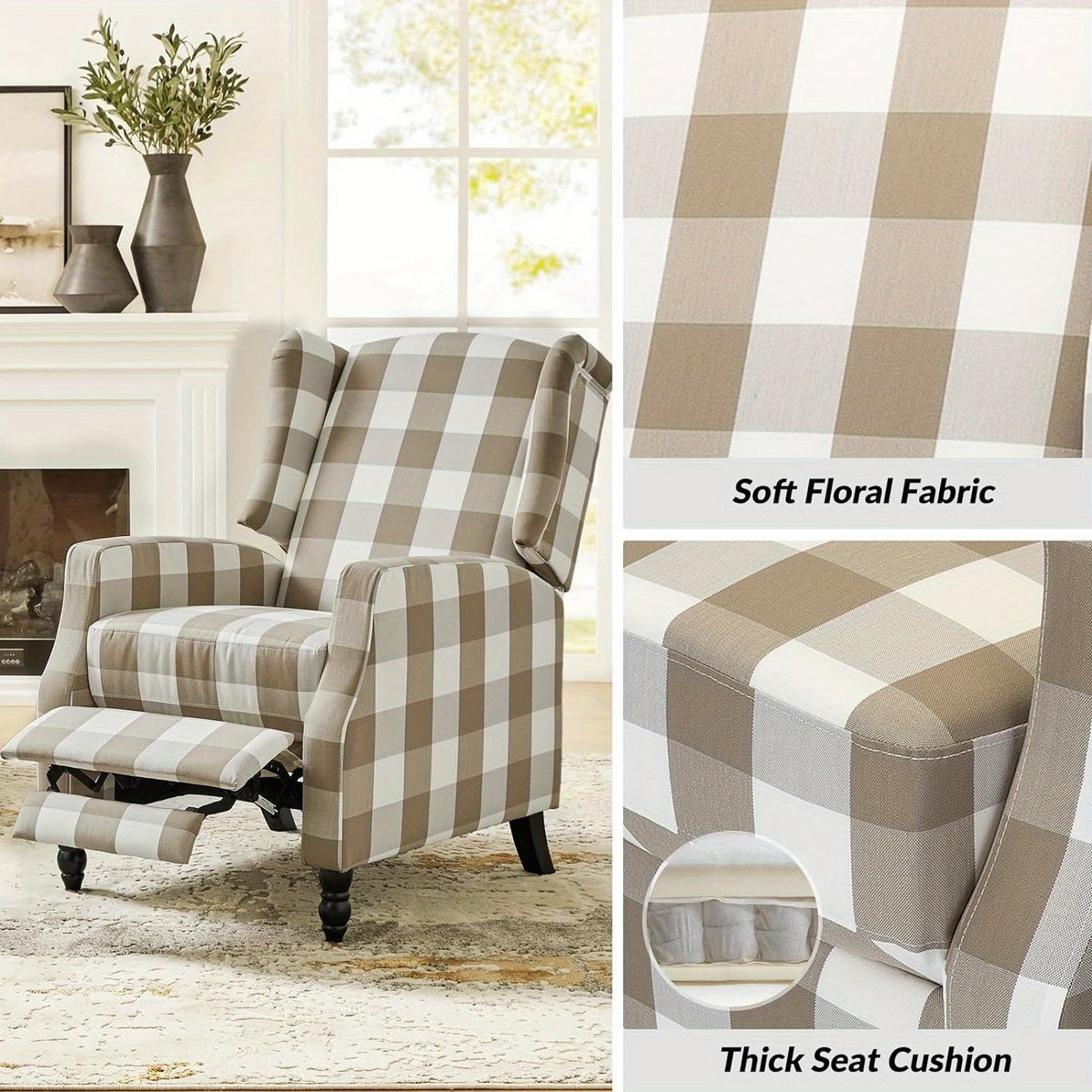 upholstered wingback recliner chair traditional push back - Temu