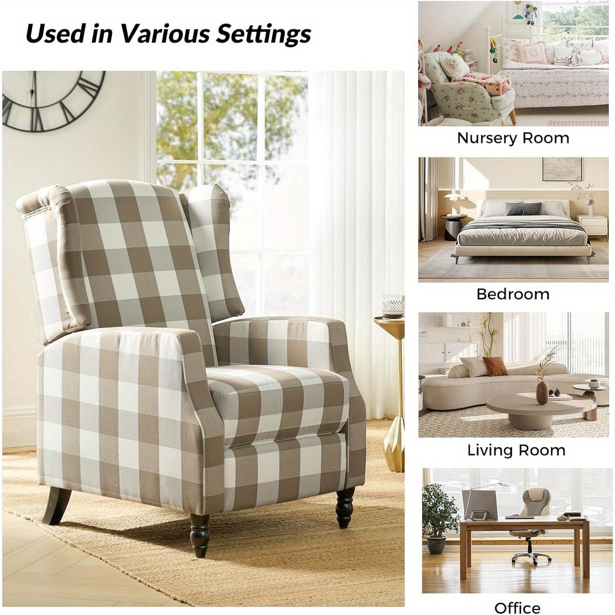 upholstered wingback recliner chair traditional push back - Temu