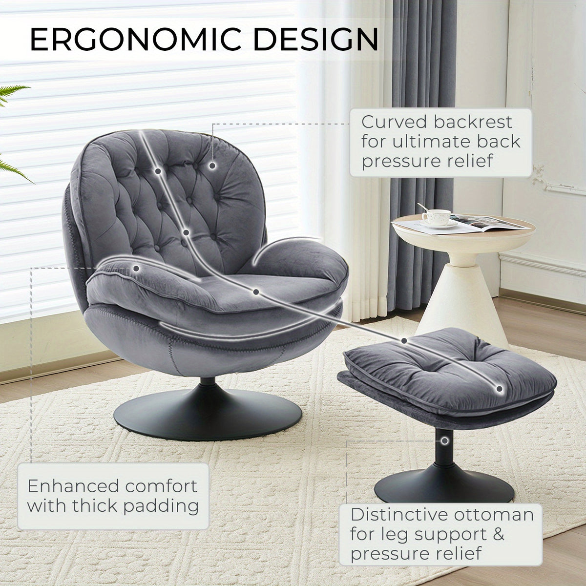 velvet swivel accent chair   set modern tufted - Temu