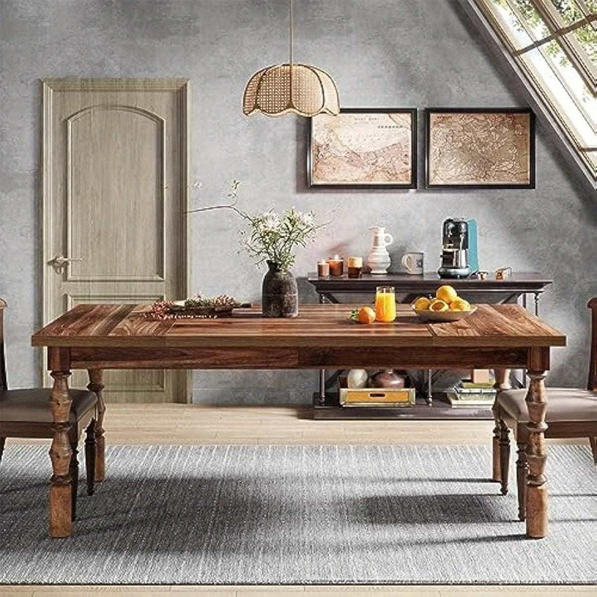 wood dining table 4 6 people farmhouse large rectangle - Temu