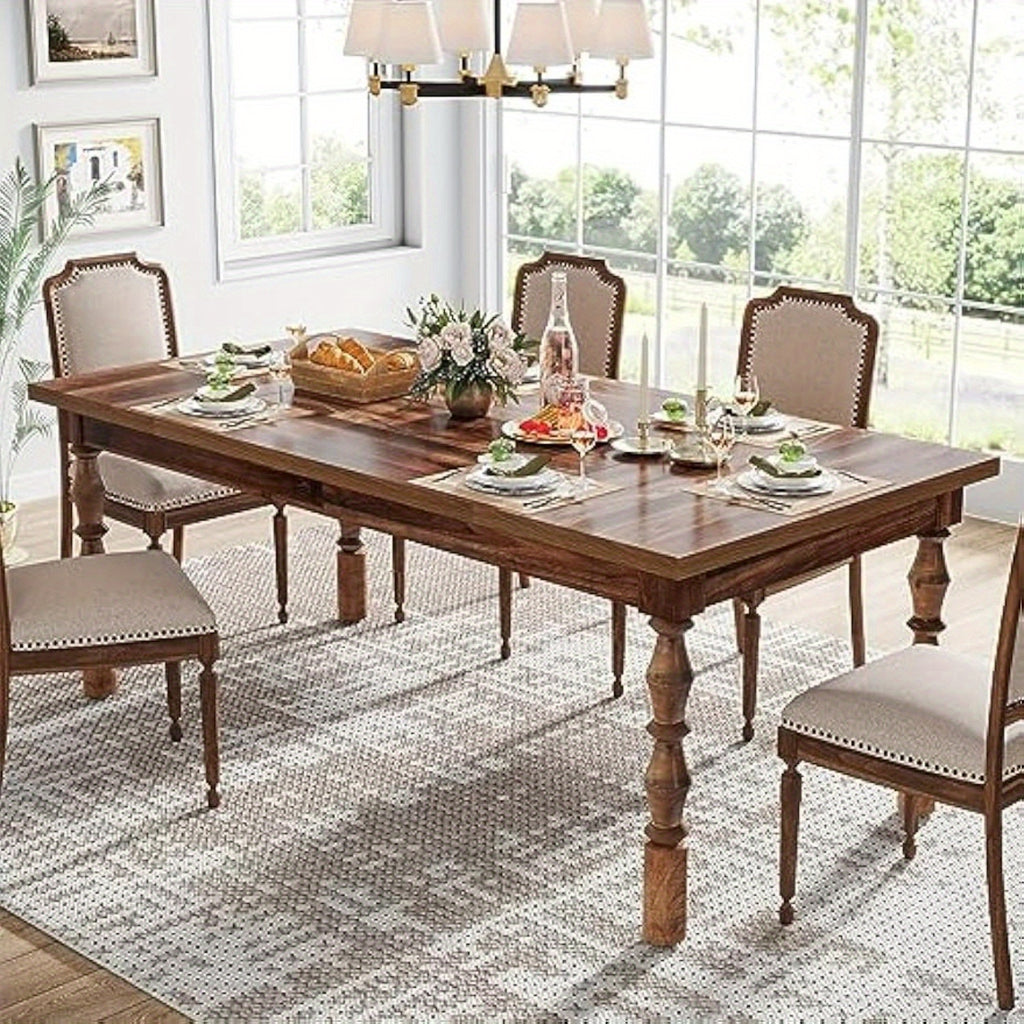 wood dining table 4 6 people farmhouse large rectangle - Temu