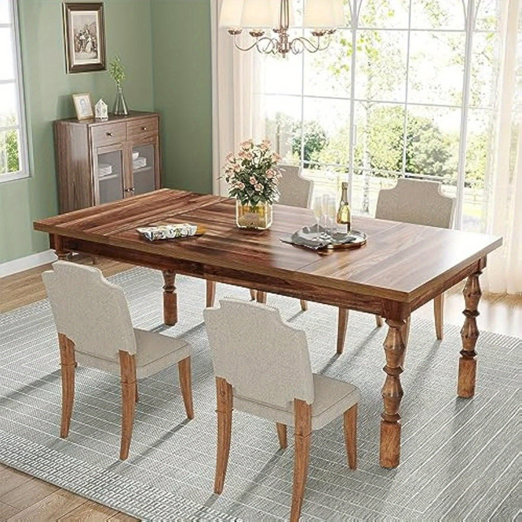 wood dining table 4 6 people farmhouse large rectangle - Temu