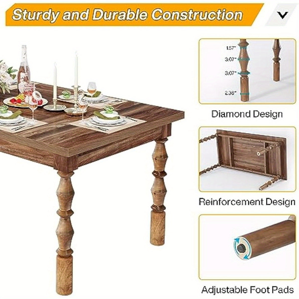 wood dining table 4 6 people farmhouse large rectangle - Temu