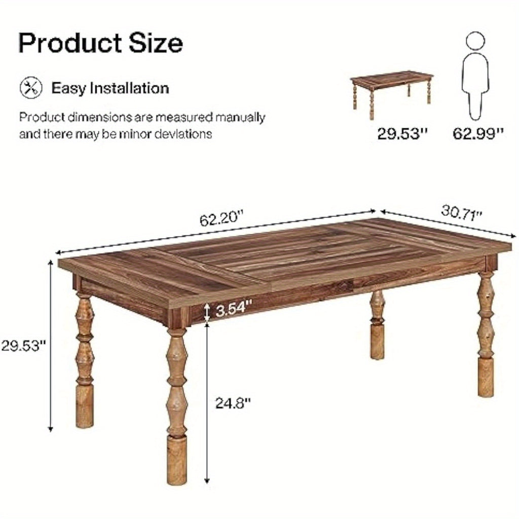 wood dining table 4 6 people farmhouse large rectangle - Temu