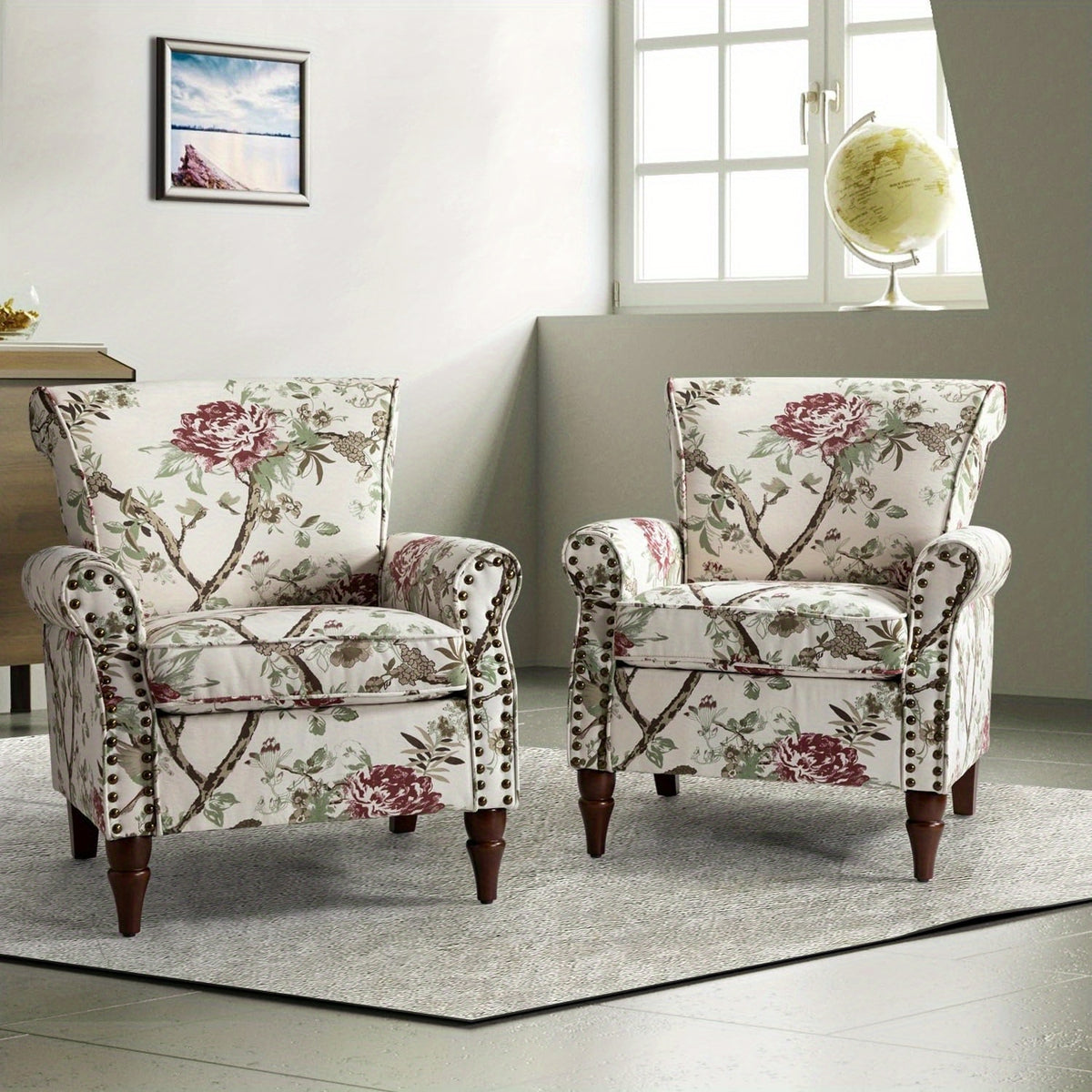 modern wingback accent chair wood legs removable cushion - Temu