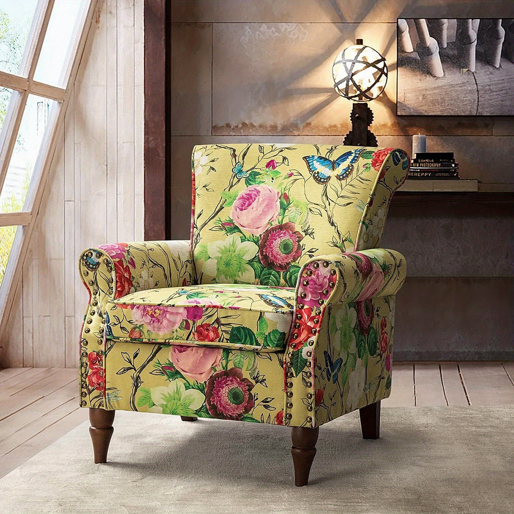 modern wingback accent chair wood legs removable cushion - Temu