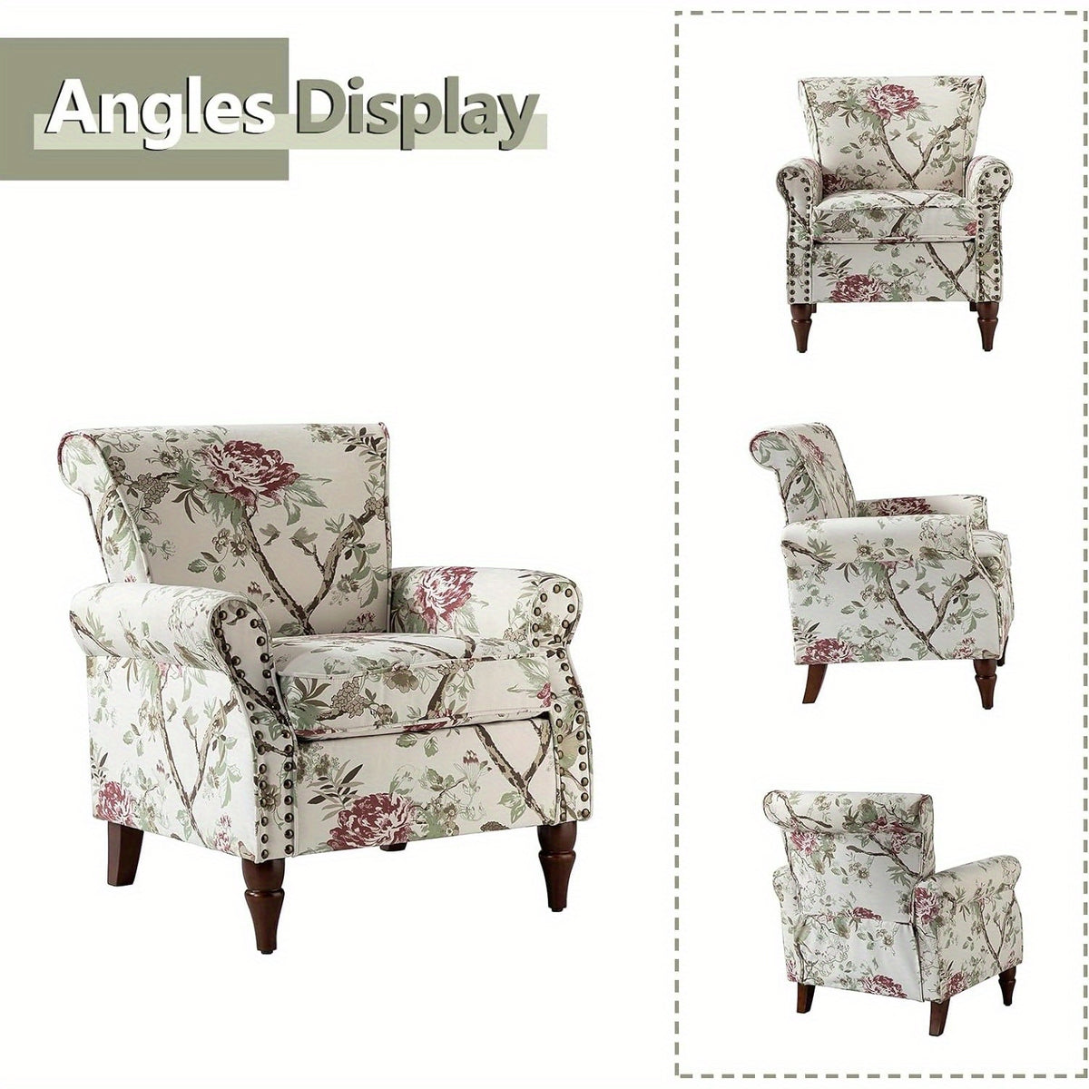 modern wingback accent chair wood legs removable cushion - Temu