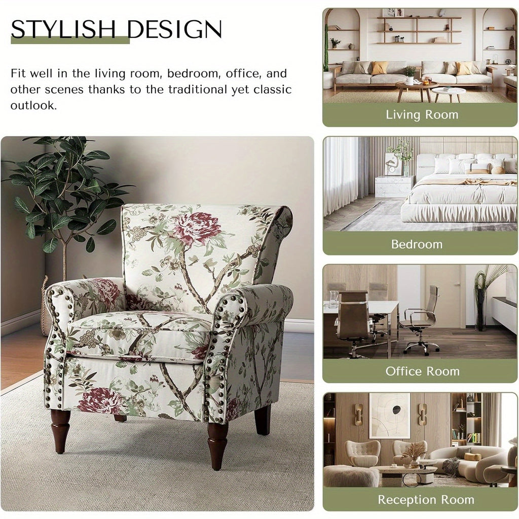 modern wingback accent chair wood legs removable cushion - Temu