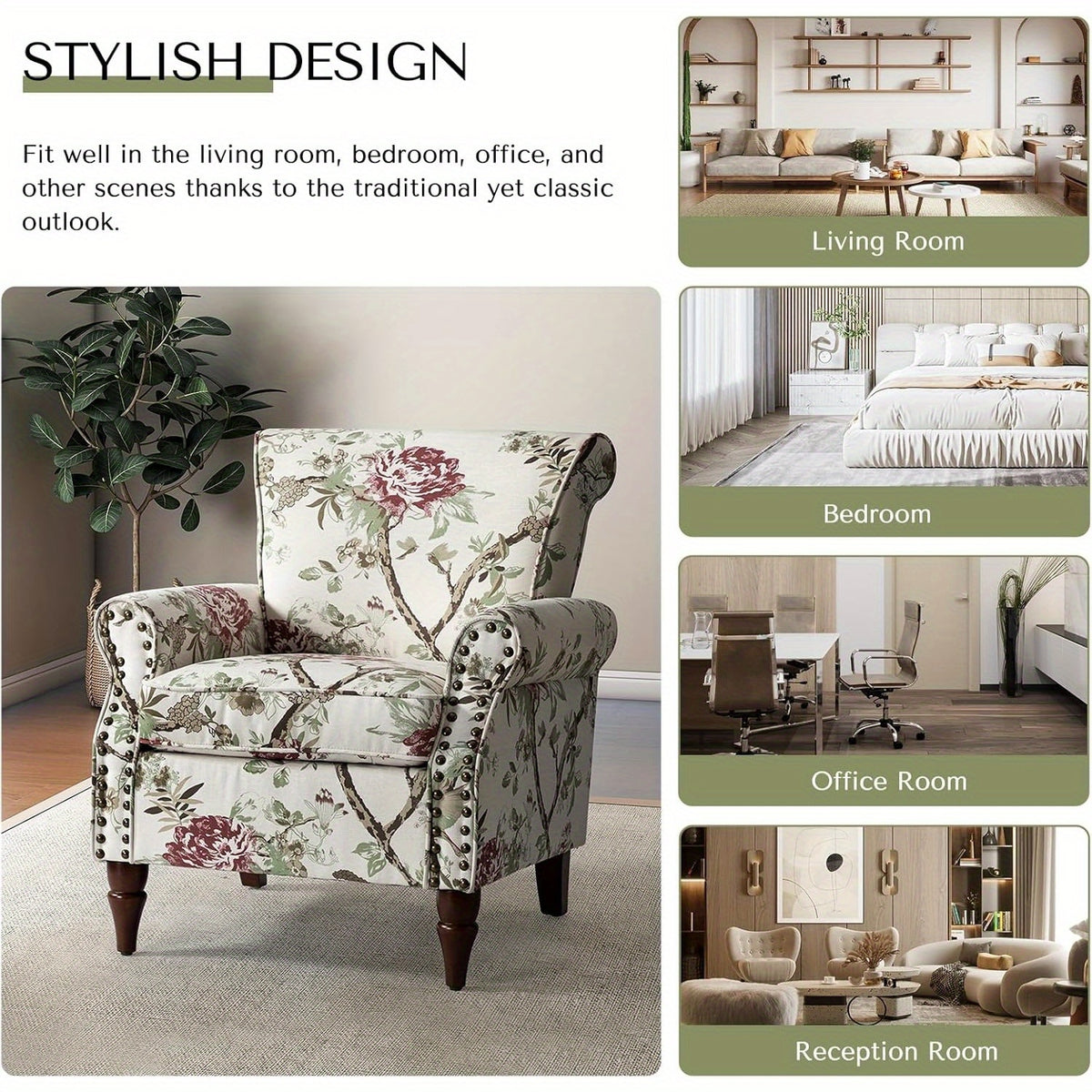 modern wingback accent chair wood legs removable cushion - Temu