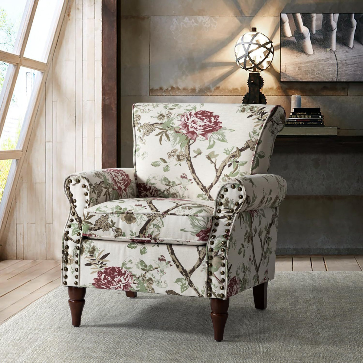 modern wingback accent chair wood legs removable cushion - Temu